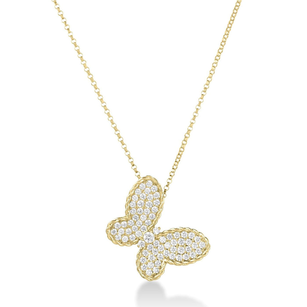 ROBERTO COIN 18K YELLOW GOLD JASMINE PAVÉ DIAMOND BUTTERFLY NECKLACE