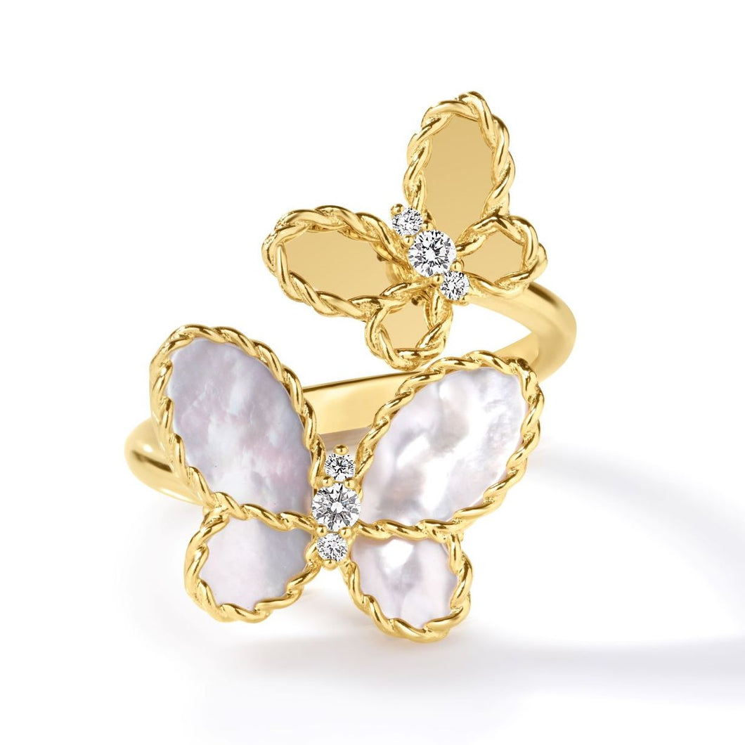 Roberto Coin 18K Yellow Gold Jasmine Diamond & Mother of Pearl Butterfly Ring