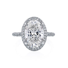 Load image into Gallery viewer, Royal Collection Platinum 5.01 CT Oval Diamond Engagement Ring with 1.02 CT Halo &amp; Tapered Shank

