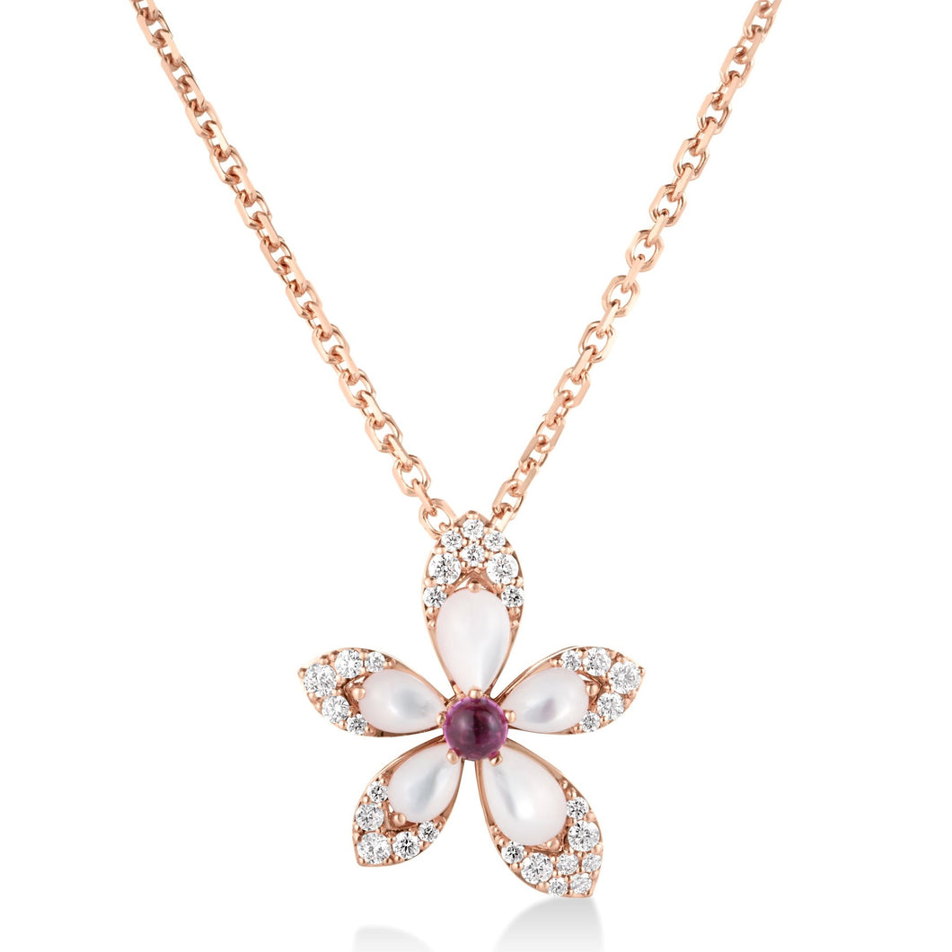 Roberto Coin 18K Yellow Gold Tiare Mother-of-Pearl and Rubellite Flower Pendant Necklace