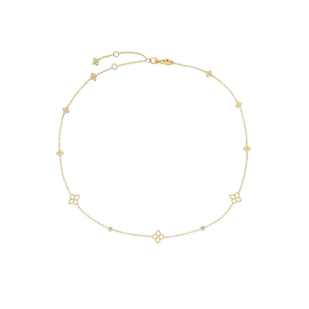 ROBERTO COIN 18K YELLOW GOLD DIAMOND & FLOWER STATION NECKLACE