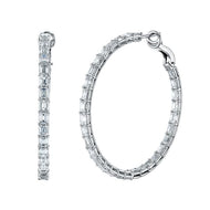 Royal Collection 18K White Gold 5.12 CTW Emerald Cut 1.5-Inch Diamond Hoop Earrings