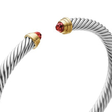 Load image into Gallery viewer, Classic Cable Bracelet in Sterling Silver with 14K Yellow Gold and Garnets, 5mm
