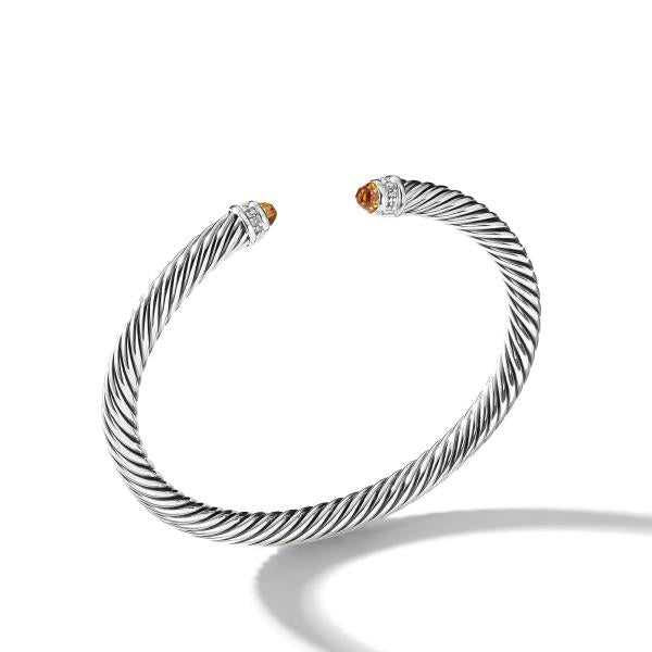 Cable Classics Bracelet in Sterling Silver with Citrine and Pave Diamonds