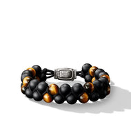 Spiritual Beads Two Row Woven Bracelet with Black Onyx and Tigers Eye