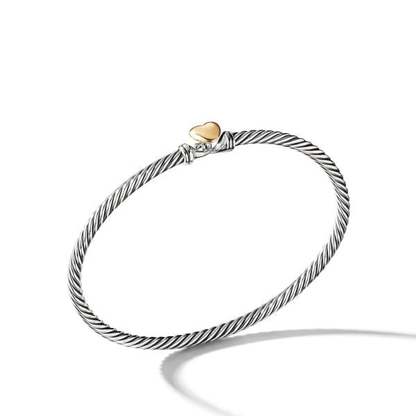 Cable Collectibles Heart Bracelet in Sterling Silver with 18K Yellow Gold, 3mm