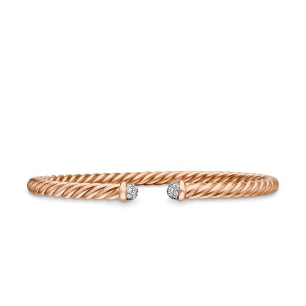 Cable Flex Bracelet in 18K Rose Gold with Diamonds, 4mm