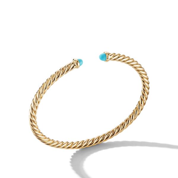 Modern Cablespira Bracelet in 18K Yellow Gold with Turquoise, 4mm