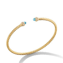 Load image into Gallery viewer, Classic Cablespira Bracelet in 18K Yellow Gold with Blue Topaz and Diamonds, 3mm
