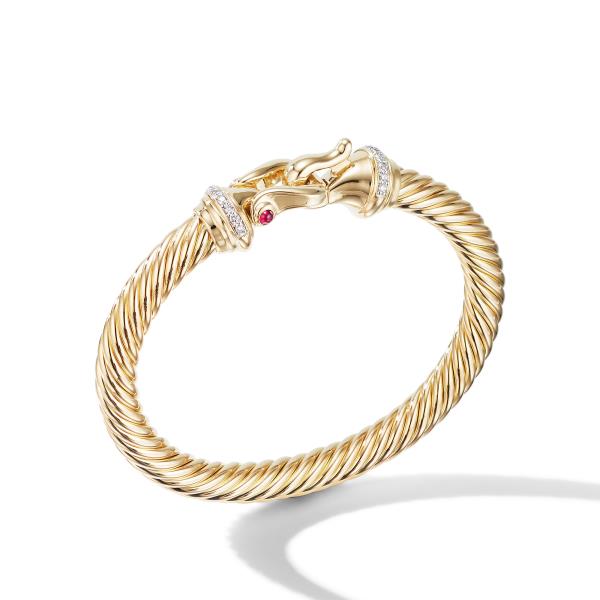 Buckle Bracelet in 18K Yellow Gold with Pave Diamonds and Rubies