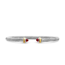 Load image into Gallery viewer, Classic Cable Bracelet in Sterling Silver with 18K Yellow Gold and Garnets, 4mm
