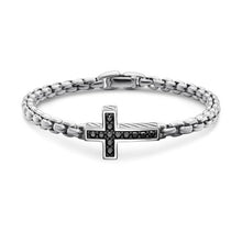 Load image into Gallery viewer, Pave Cross Bracelet in Sterling Silver with Black Diamonds, 5mm
