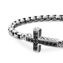 Load image into Gallery viewer, Pave Cross Bracelet in Sterling Silver with Black Diamonds, 5mm
