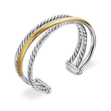 Load image into Gallery viewer, Crossover Three Row Cuff Bracelet in Sterling Silver with 14K Yellow Gold, 20mm
