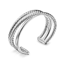 Load image into Gallery viewer, Bold Crossover Three Row Cuff Bracelet in Sterling Silver, 19mm
