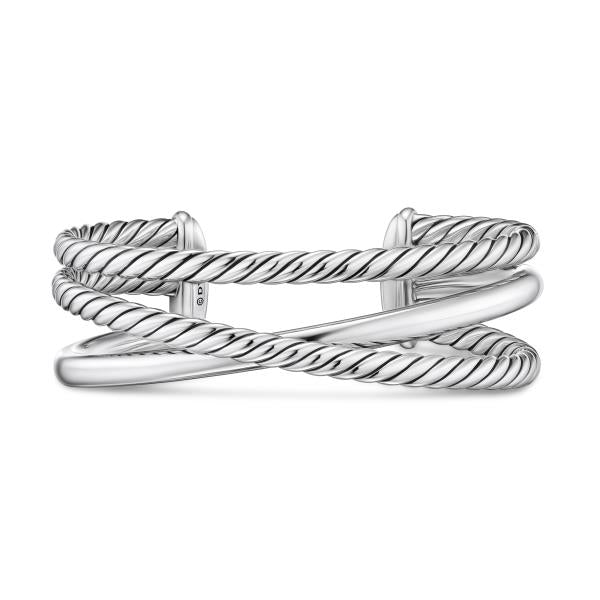 Bold Crossover Three Row Cuff Bracelet in Sterling Silver, 19mm