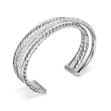 Load image into Gallery viewer, Crossover Three Row Cuff Bracelet in Sterling Silver with Diamonds, 20mm
