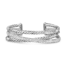 Load image into Gallery viewer, Crossover Three Row Cuff Bracelet in Sterling Silver with Diamonds, 20mm
