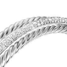 Load image into Gallery viewer, Crossover Three Row Cuff Bracelet in Sterling Silver with Diamonds, 20mm
