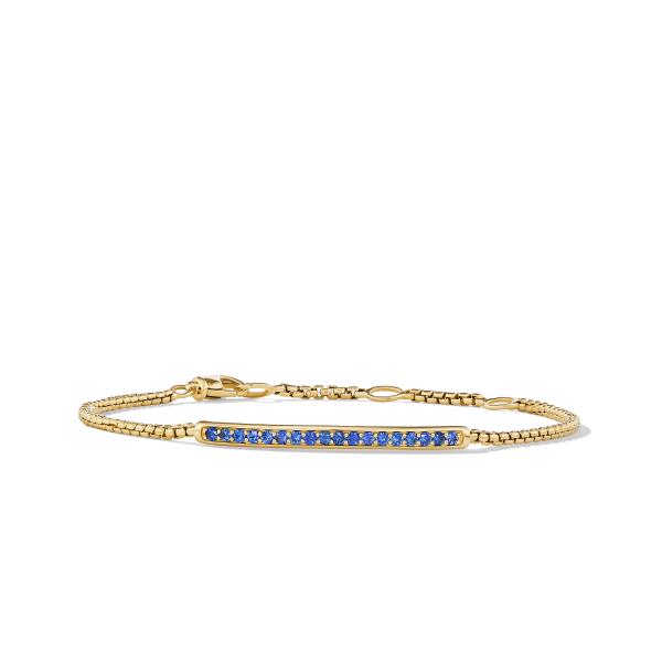 Petite Pave Bar Bracelet in 18K Yellow Gold with Blue Sapphires, 1.7mm