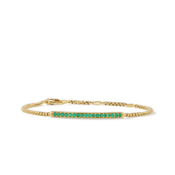 Petite Pave Bar Bracelet in 18K Yellow Gold with Emeralds, 1.7mm