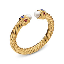 Load image into Gallery viewer, Renaissance Cablespira Bracelet in 18K Yellow Gold with Pearl, Iolite and Rhodolite Garnet, 9mm
