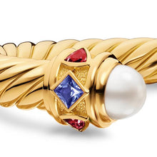 Load image into Gallery viewer, Renaissance Cablespira Bracelet in 18K Yellow Gold with Pearl, Iolite and Rhodolite Garnet, 9mm
