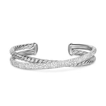 Load image into Gallery viewer, Crossover Two Row Cuff Bracelet in Sterling Silver with Diamonds, 11mm
