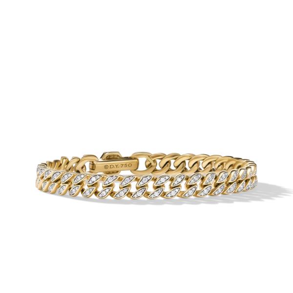 Curb Chain Bracelet in 18K Yellow Gold with Pave Diamonds