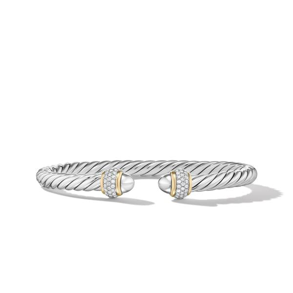 Cable Bracelet in Sterling Silver Domes with 18K Yellow Gold and Diamonds