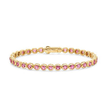 Load image into Gallery viewer, Bezel Set Tennis Bracelet in 18K Yellow Gold with Pink Tourmalines, 4.7mm
