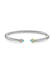 Load image into Gallery viewer, Cable Flex Bracelet in Sterling Silver with 14K Yellow Gold and Blue Topaz, 4mm
