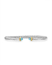 Load image into Gallery viewer, Cable Flex Bracelet in Sterling Silver with 14K Yellow Gold and Blue Topaz, 4mm
