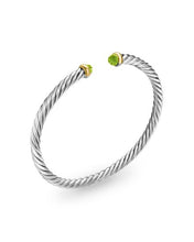 Load image into Gallery viewer, Cable Flex Bracelet in Sterling Silver with 14K Yellow Gold and Peridot, 4mm
