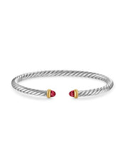 Load image into Gallery viewer, Cable Flex Bracelet in Sterling Silver with 14K Yellow Gold and Rhodolite Garnet, 4mm
