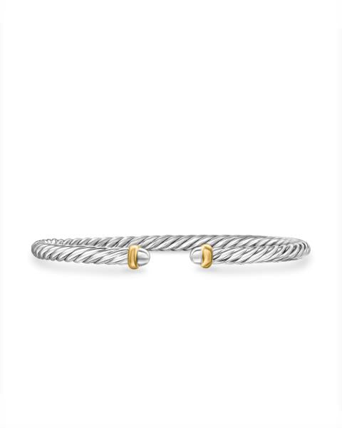 Cable Flex Bracelet in Sterling Silver with 14K Yellow Gold, 4mm