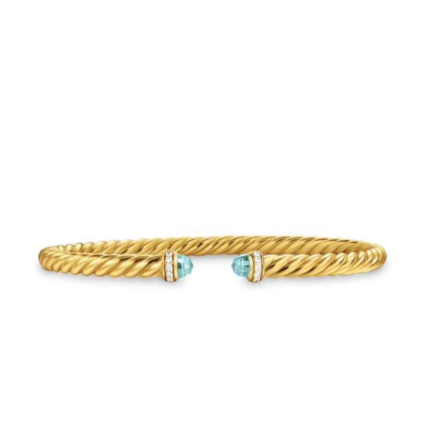 Cablespira Flex Bracelet in 18K Yellow Gold with Aquamarine and Diamonds, 4mm
