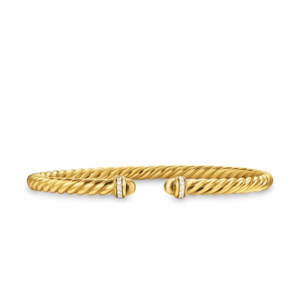 Cablespira Flex Bracelet in 18K Yellow Gold with Gold Domes and Diamonds, 4mm