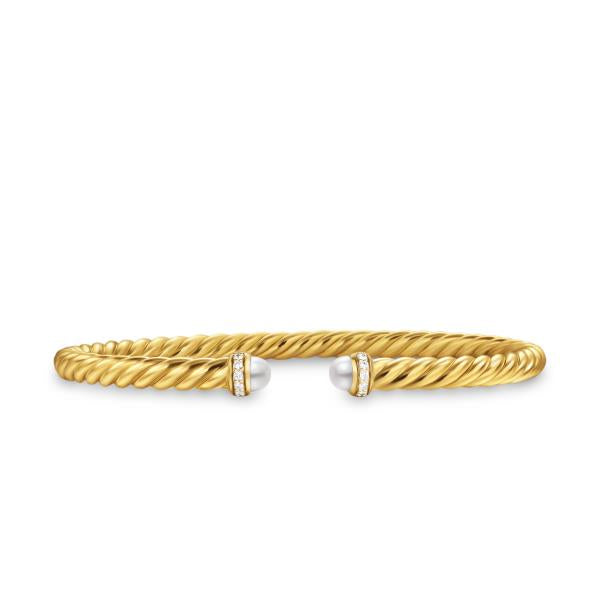 Cablespira Flex Bracelet in 18K Yellow Gold with Pearls and Diamonds, 4mm