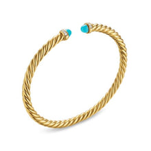 Load image into Gallery viewer, Cablespira Flex Bracelet in 18K Yellow Gold with Turquoise and Diamonds, 4mm
