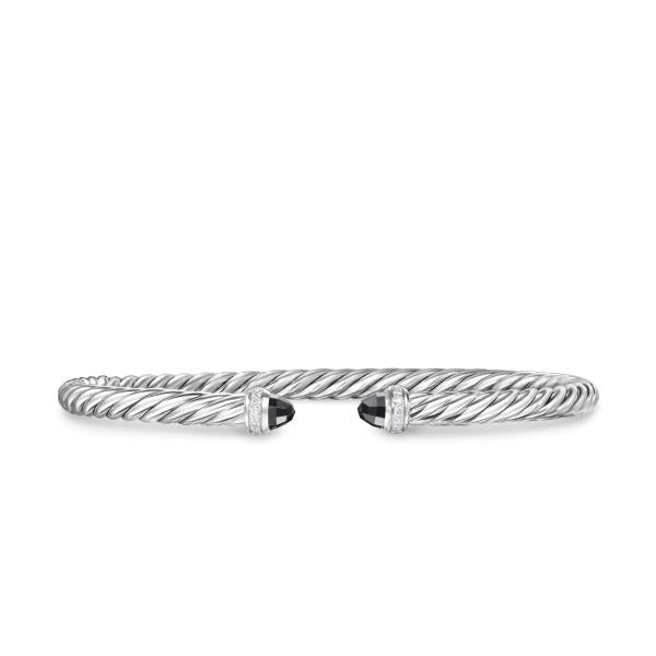 Cablespira Flex Bracelet in Sterling Silver with Black Onyx and Diamonds, 4mm