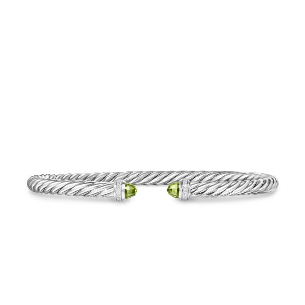 Cablespira Flex Bracelet in Sterling Silver with Peridot and Diamonds, 4mm