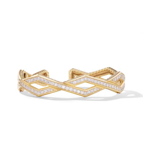 Zig Zag Stax Cuff Bracelet in 18K Yellow Gold with Diamonds, 13mm