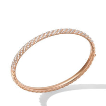 Load image into Gallery viewer, Sculpted Cable Pave Bangle Bracelet in 18K Rose Gold with Diamonds
