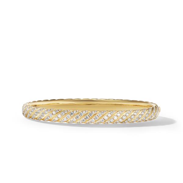 Sculpted Cable Pave Bangle Bracelet in 18K Yellow Gold with Diamonds