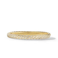 Sculpted Cable Pave Bangle Bracelet in 18K Yellow Gold with Diamonds