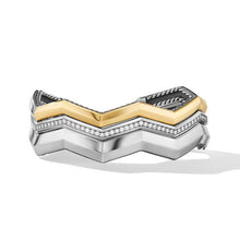 Load image into Gallery viewer, Zig Zag Stax Three Row Cuff Bracelet in Sterling Silver with 18K Yellow Gold and Diamonds, 17.4mm
