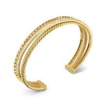 Load image into Gallery viewer, Crossover Trio Three Row Cuff Bracelet in 18K Yellow Gold with Diamonds, 11mm
