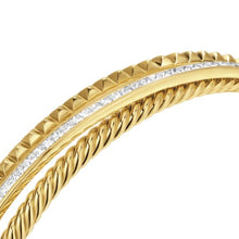 Load image into Gallery viewer, Crossover Trio Three Row Cuff Bracelet in 18K Yellow Gold with Diamonds, 11mm
