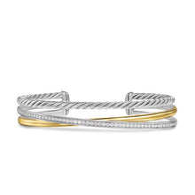 Load image into Gallery viewer, Crossover Three Row Bracelet in Sterling Silver with 18K Yellow Gold and Diamonds, 11mm

